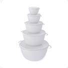 5 Vasilhas Bowl Plástica Pote Alimento Tampa BPA free Branco
