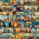 50 adesivos de vinil impermeáveis com paisagens cênicas e ilustrações fofas