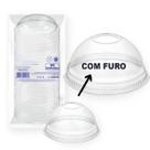 50 Copo C/ Tampa Bolha 300ml 330ml Transparente PP Plástico SC:COM FURO