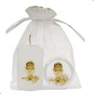 50 Kit Vela Votiva + Porta Terço Eucaristia Dourado