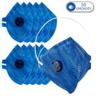 50 Máscaras Descartáveis com Válvula Respiratória Para Proteção KN910 Azul