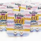 50 pares Brinco Pérola com Tag Gratidão Brinde para Cliente Eventos Lojas