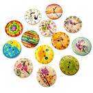 50 pçs 20mm padrão redondo misto 2 furos botões de madeira costura scrapbooking novo