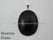 50 Pingentes Cabochão de Quartzo Preto Natural com Pino Banho Prata - Atacado