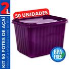 50 Potes Sorvete Açaí 2L Retangular Plástico Roxo c/ Tampa