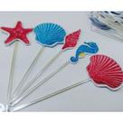 50 topper tag plaquinha para doces festa aniversário comemoração fundo do mar concha cavalo marinho azul e rosa