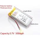 502248 3,7v 2 Fios 500mah 5mmx 22mmx 48mm Recarregavel