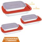 6 Assadeiras Retangulares Vidro C/ Tampa 1,6 + 2,9 Marinex