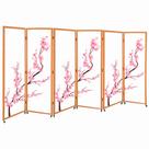 6 Biombo Oriental Japonês Sakura Sanfonado Com Rodinhas E Dobradiças Folha Painel Mdf Divisor Divisória Separador De Ambiente