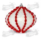 6 Bolas Gotas De Natal Luxo Branco E Vermelho 8cm 6 Bolas Gotas De Natal Luxo Branco E Vermelho 8cm