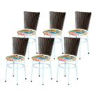 6 Cadeiras para Mesa Branca Hawai Marrom Assento Floral