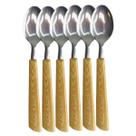 6 Colher De Mesa Talher Refeição Cozinha Inox Imita Madeira