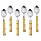 6 Colheres De Sobremesa Inox Bambu Com Cabo Plástico