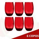 6 Copo Vidro California Redondo 450ml Grande Vermelho