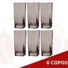 6 Copos Quadrado Vidro Cinza Bali Mesa Posta Suco 320ml