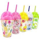 6 Copos Verão Tampa Sorvete Com Canudo 450ML Kit Festa