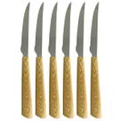 6 Facas de Mesa Talher Inox Refeição Cozinha Imita Madeira