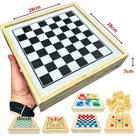 6 jogos em 1 - Trilha Madeira, Dama Madeira, Ludo Madeira, Jogo da Velha Madeira, Dominó Madeira