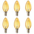 6 Lâmpada Filamento LED Modelo Vela Retrô E14 2W 110V Âmbar
