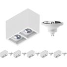 6 Luminária Sobrepor P/ 2 Lâmpada Boxit + 2 Lâmpada AR111 12W 4000K 6 Luminária Sobrepor P/ 2 Lâmpada Boxit + 2 Lâmpada AR111 12W 4000K