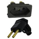 6 Plug Plugue Macho 2 Pinos 10a 90 Graus + 6 Tomada Painel Embutir Femea 3 Pinos 10a Preto