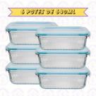 6 Pote Canelado Retangular 640ML Tampa Hermética Frutas Fit Alimentos