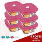 6 Pote de Vidro Quadrado c/ Tampa Sortida Marinex 300ML