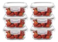 6 Pote Hermético de Vidro Quadrado Com Tampa 520ml Alimentos