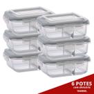 6 Pote Retangular 1040ML c/ Divisória e Tampa Marmita Lancheira