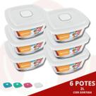 6 Pote Vidro Quadrado Facilita c/ Tampa Marmita 500ML Marinex