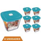 6 Potes Vidro Quadrado Alto Com Tampa Facilita Marinex 1L