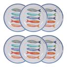 6 Pratos Melamina Resistente Plástico 27cm Raso Naval Peixe
