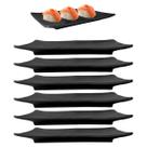 6 Pratos Retangular Raso Oriental em Melamina Preto 20cm
