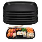 6 Pratos Retangular Travessa Oriental Melamina Sushi 24cm Preto