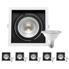 6 Spot Embutir Quadrados Recuo PAR30 + 1 Lâmpada LED 10W 3000K E27