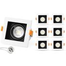 6 Spots Recuado Embutir Luminária + Lâmpadas Led Mr16 Dicroica Gu10 Quadrado Teto Sala Branco Preto Cor Spots + Lâmpadas