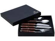 6 Talheres Com Cabo De Bambu Wolff De Aço Inox