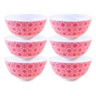 6 Tigela Bowl Melamina Vermelho Decorado Sobremesa 400ml