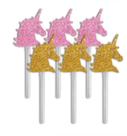 6 Topper Tag Docinho Doces Festa Unicórnio EVA Glitter 10 cm Vivarte - Inspire sua Festa Loja