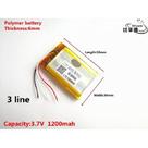 603450 3,7v 3 Fios 1200mah 6mm X 34mm X 50mm Recarregavel