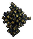 640un Missangas Infantil Quadradas Preta Letras Douradas 6mm