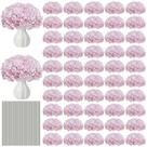 65 unidades de flores de hortênsia artificiais roxas claras a granel com caules, cabeças de hortênsia sintética de seda para decoração de Páscoa