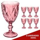 6UNI Taça Diamante Copos Vidro Lilás 300ml Suco Vinho Água