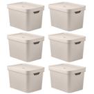 6x Caixa Organizadora 18L Multiuso com Tampa Bege OU Cube