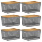 6x Cestos 20L Organizador OU Grid Cinza com Tampa de Bambu