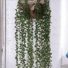 7 Buquês de Pendentes Plantas Artificiais Longas com Folhagem Verde em Silicone Atacado - DE0321