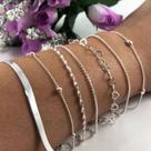 7 Pulseiras Prata 925 Laminada Bolinha Elo C/ Extensor
