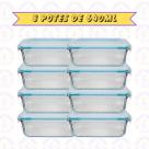 8 Pote Canelado Retangular 640ML Tampa Hermética Frutas Fit Alimentos