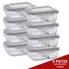 8 Pote Retangular 1040ML c/ Divisória e Tampa Marmita Lancheira
