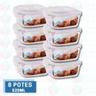 8 Potes de Vidro Quadrado Hermeticos c/ Tampa 4 Travas 520ML